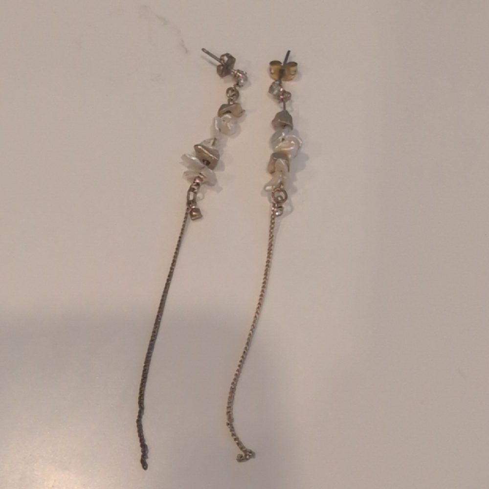 Elegant Gold and Cream Pearl Long Dangle Earrings